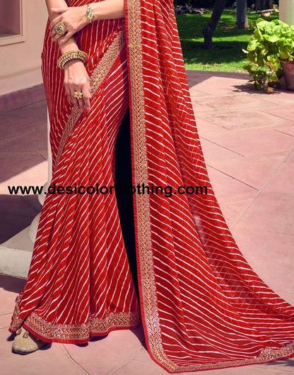 Red, White Georgette Saree