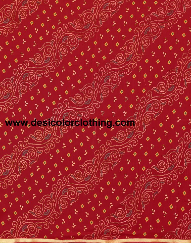 Red Bandhani Printed Saree