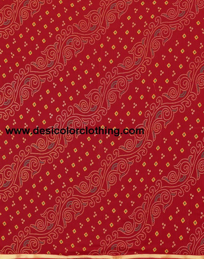 Red Bandhani Printed Saree