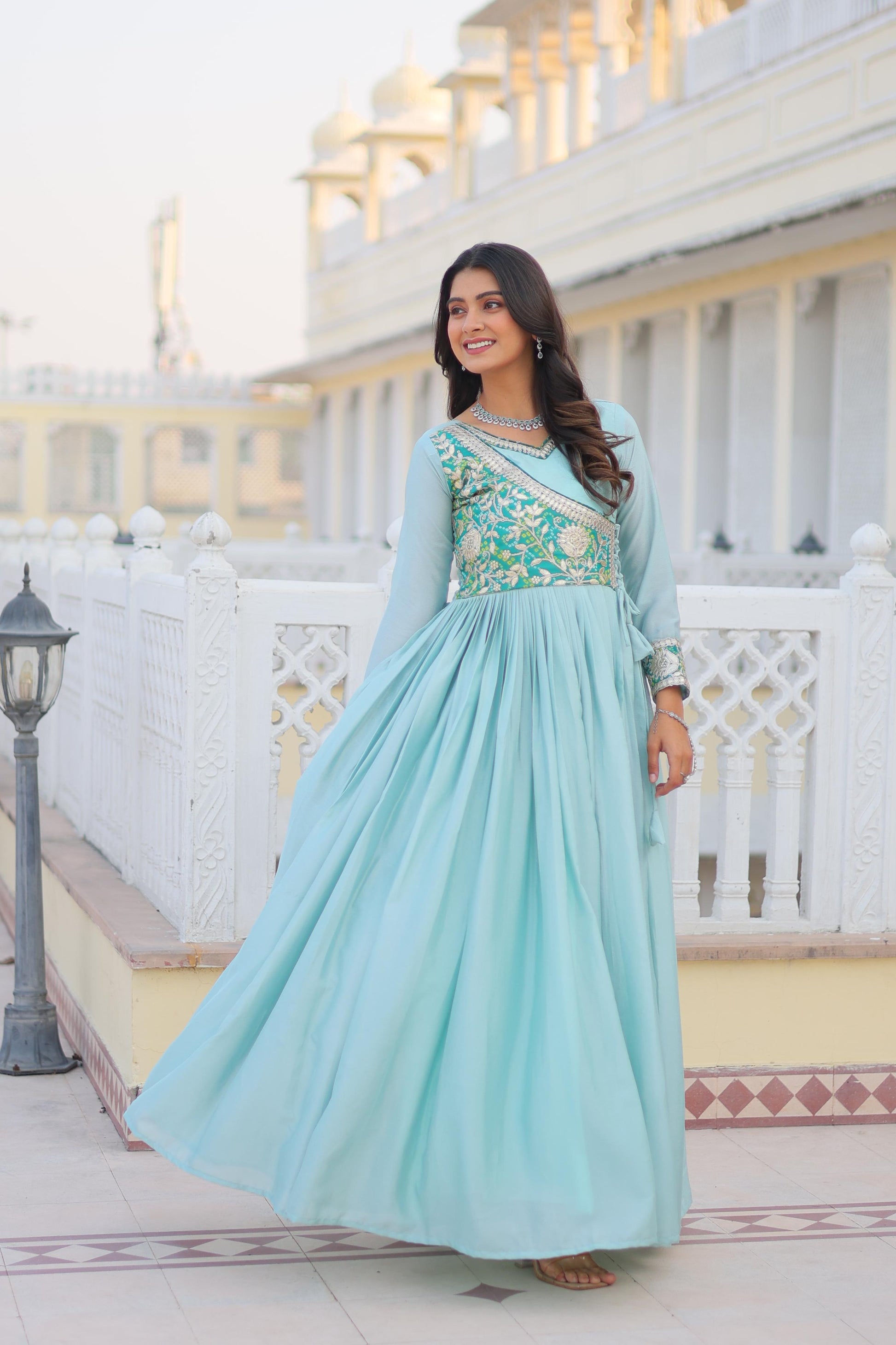 Product Image - Designer Bandhej Long Gown with Jacket | Festive & Wedding Saree Outfit