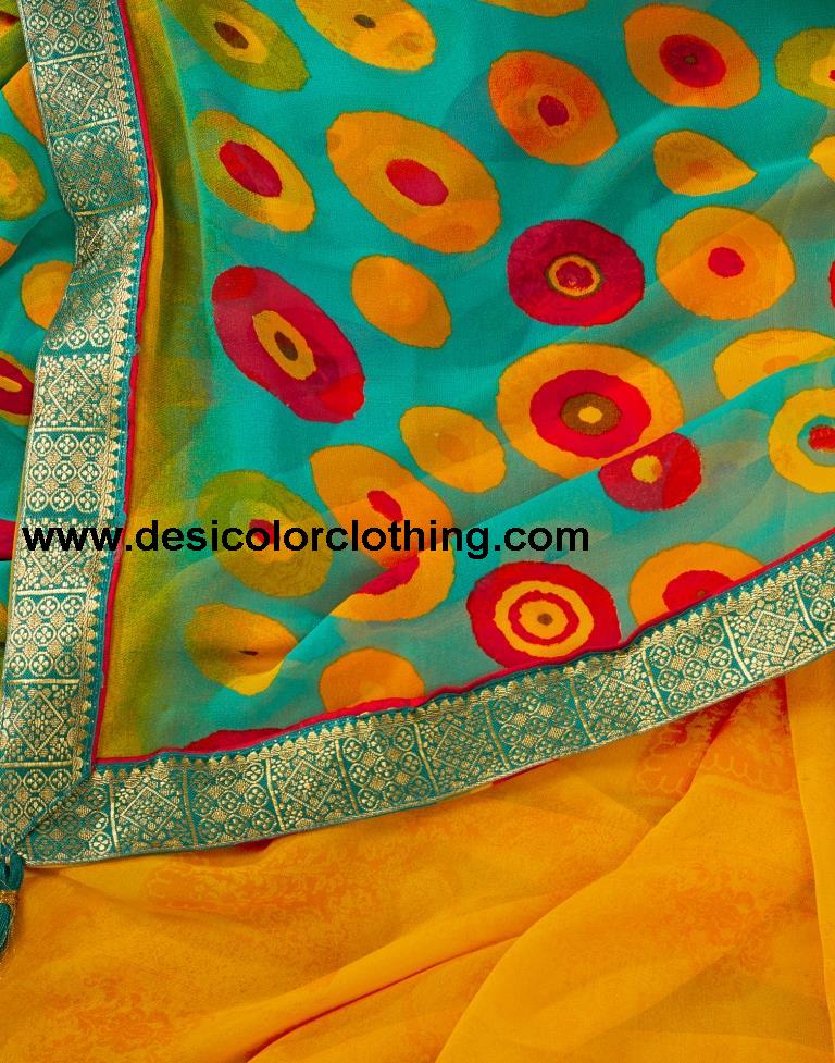 Yellow Georgette Printed Saree