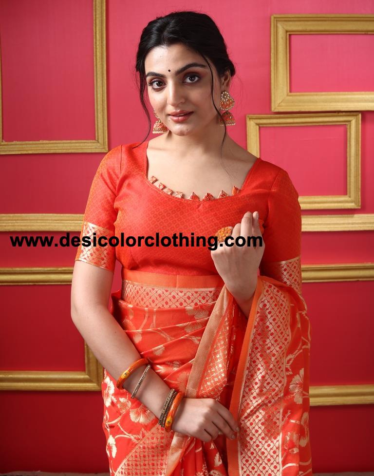 Orange Silk Plain Saree