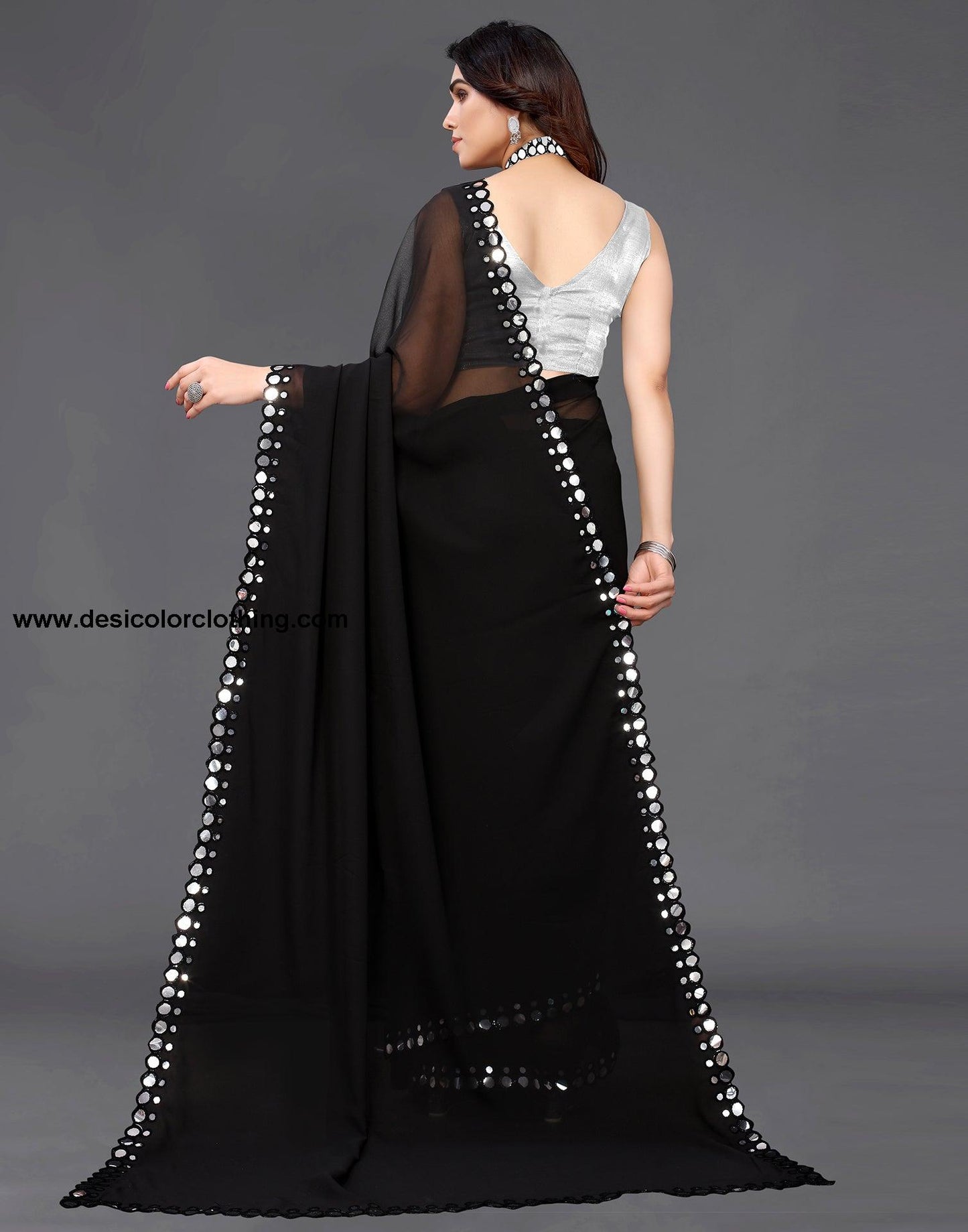Black Georgette Mirror Work Saree