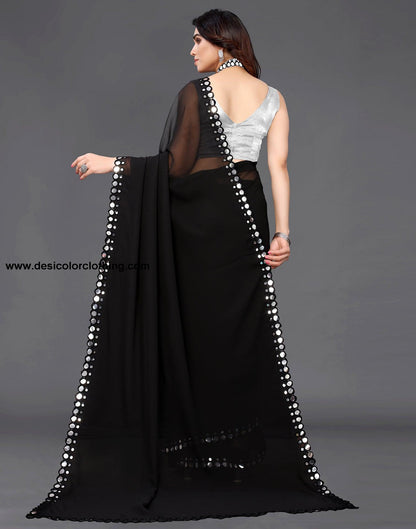 Black Georgette Mirror Work Saree