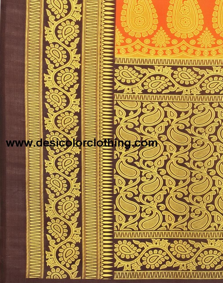 Orange Coloured Poly Silk Printed Partywear saree