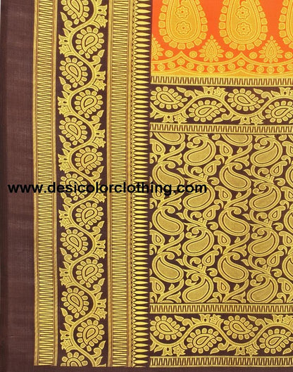 Orange Coloured Poly Silk Printed Partywear saree