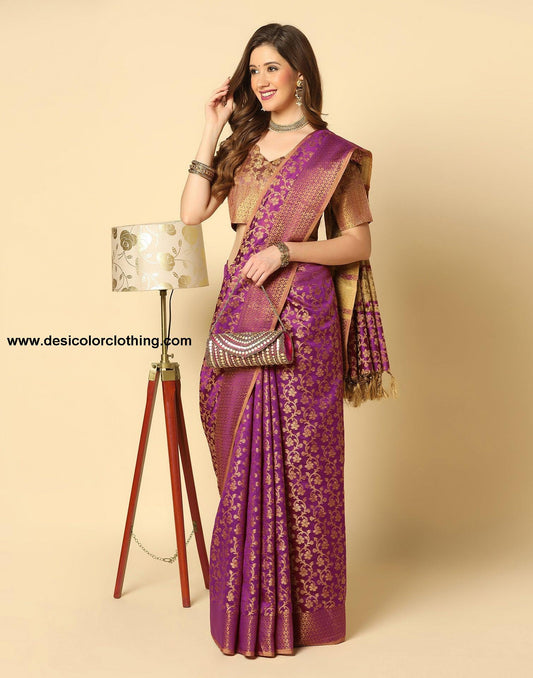 Wine Banarasi Silk Saree
