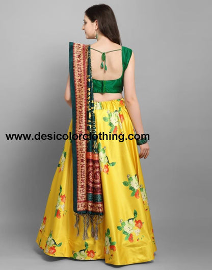 Bedazzling Yellow Coloured Poly Silk Digital Printed Casual Wear Lehenga | SLV102L10175