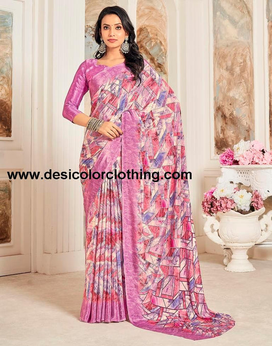 Pink Silk Printed Sarees