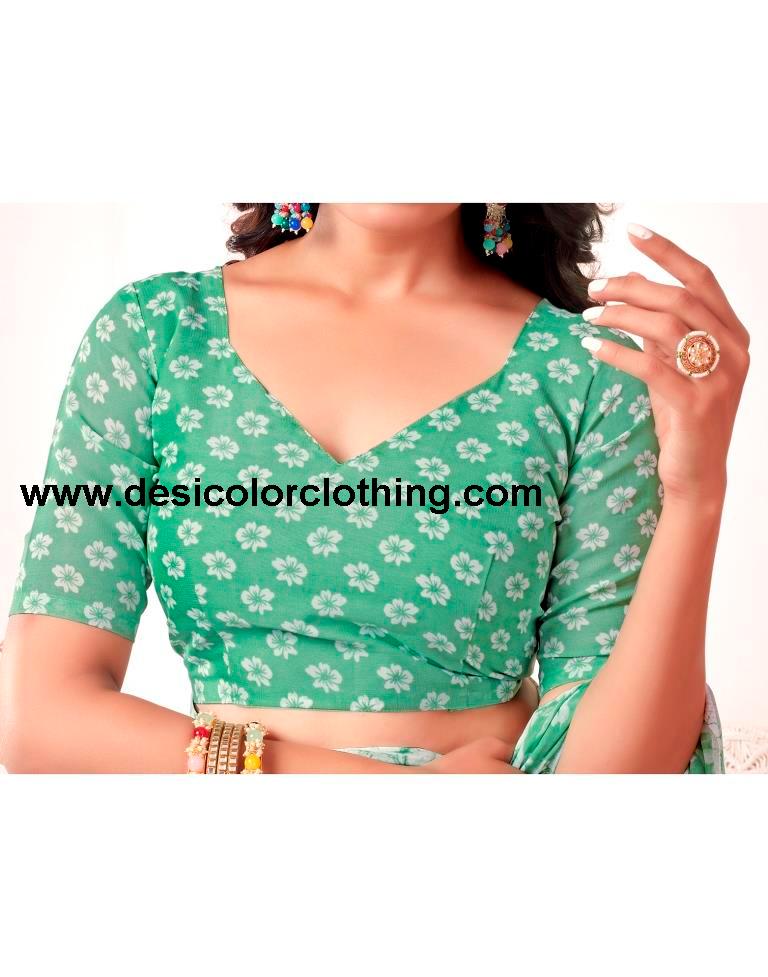 Pista Green Georgette Printed Saree