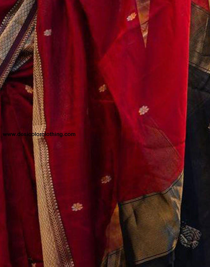 Red Cotton Plain Saree