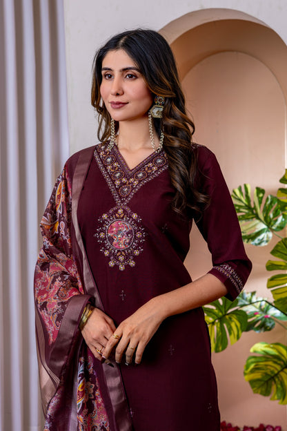 Product Image - Designer Straight Kurti Pant Dupatta Set - Festive Attire