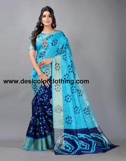 Sky Blue Bandhani Cotton Saree