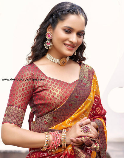 Red Bandhani Printed Saree