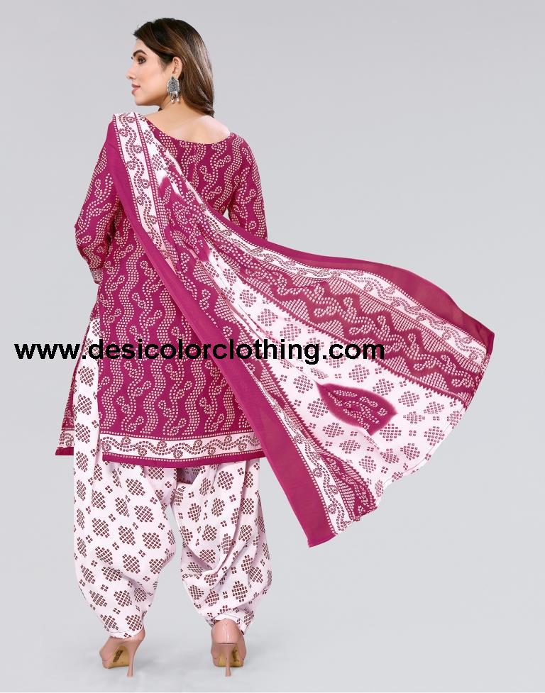 Pink Printed Cotton Unstitched Salwar Suit Material