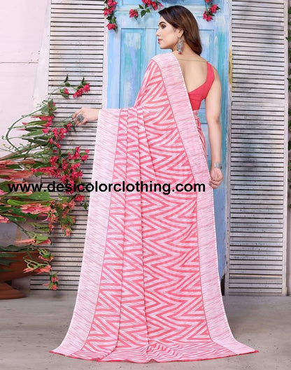 Pink Georgette Printed Saree