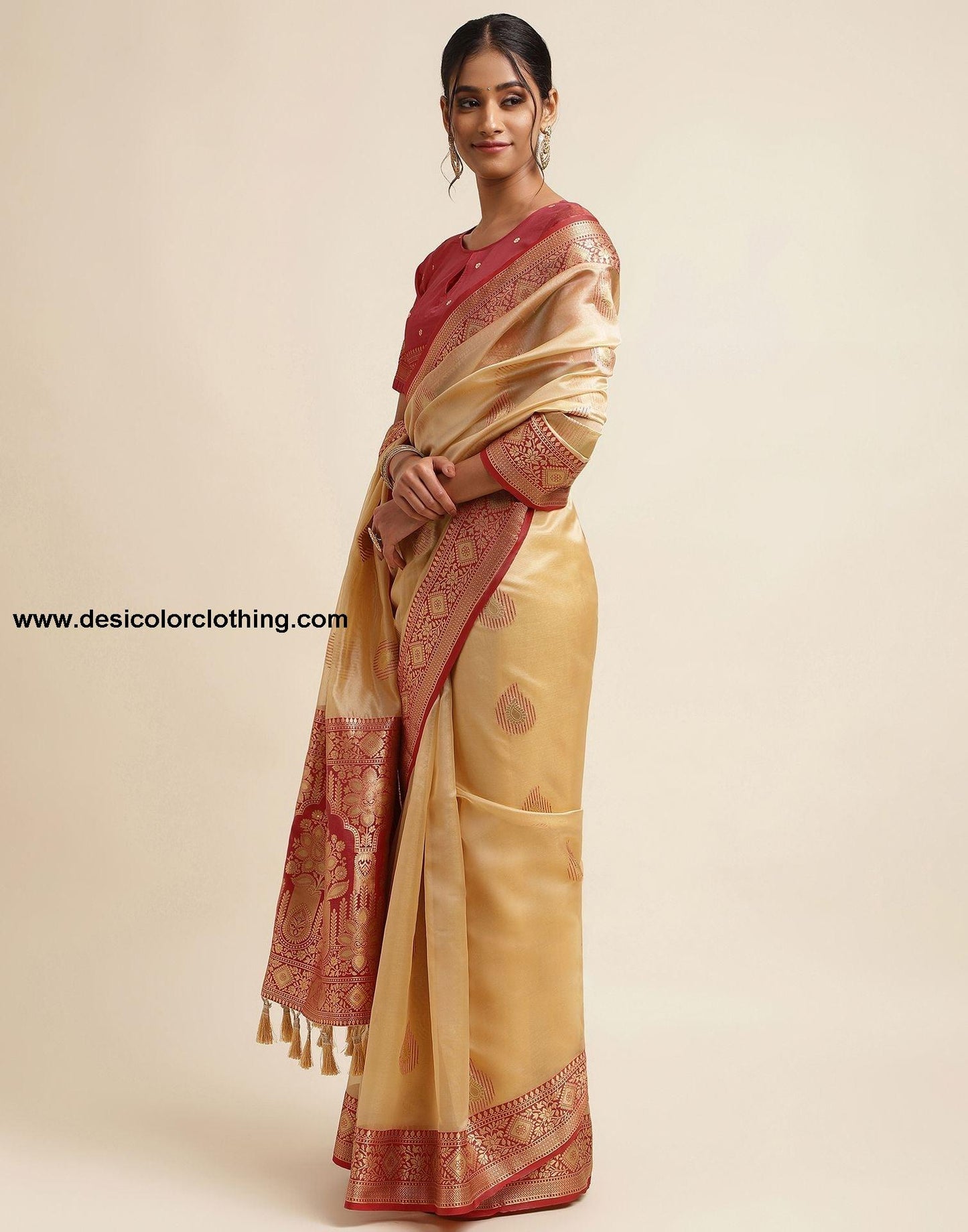 Beige Silk Banarasi Saree
