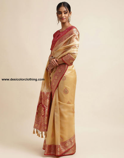 Beige Silk Banarasi Saree