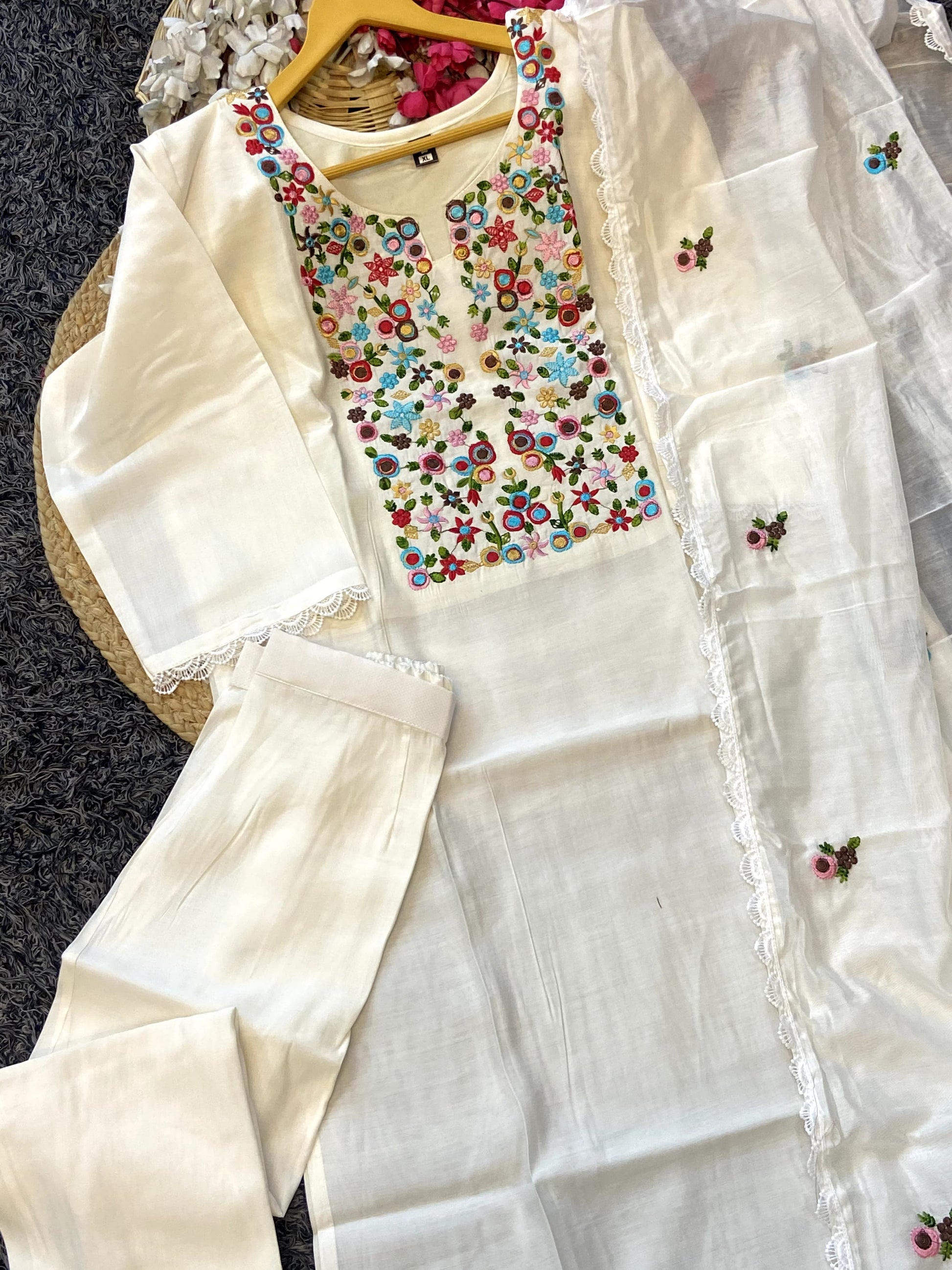 Product Image - Designer Kurti Pant with Dupatta - Elegant Visose Chanderi Ethnic Wear