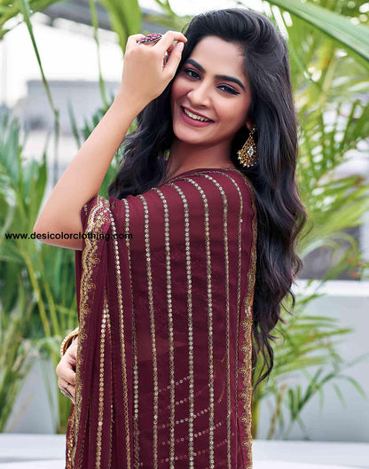 Brown Georgette Sequence Saree