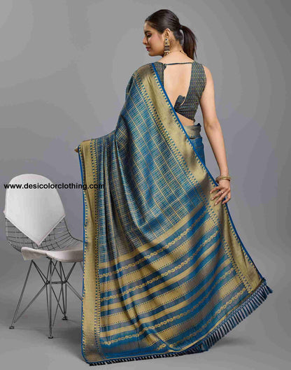 Elegant Sea Blue Banarasi Silk Saree with Woven Tassel Detailing