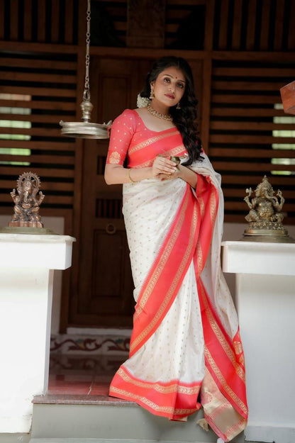 Product Image - Elegant Designer White to Red & Black to Red Soft Silk Saree with Bentex Border