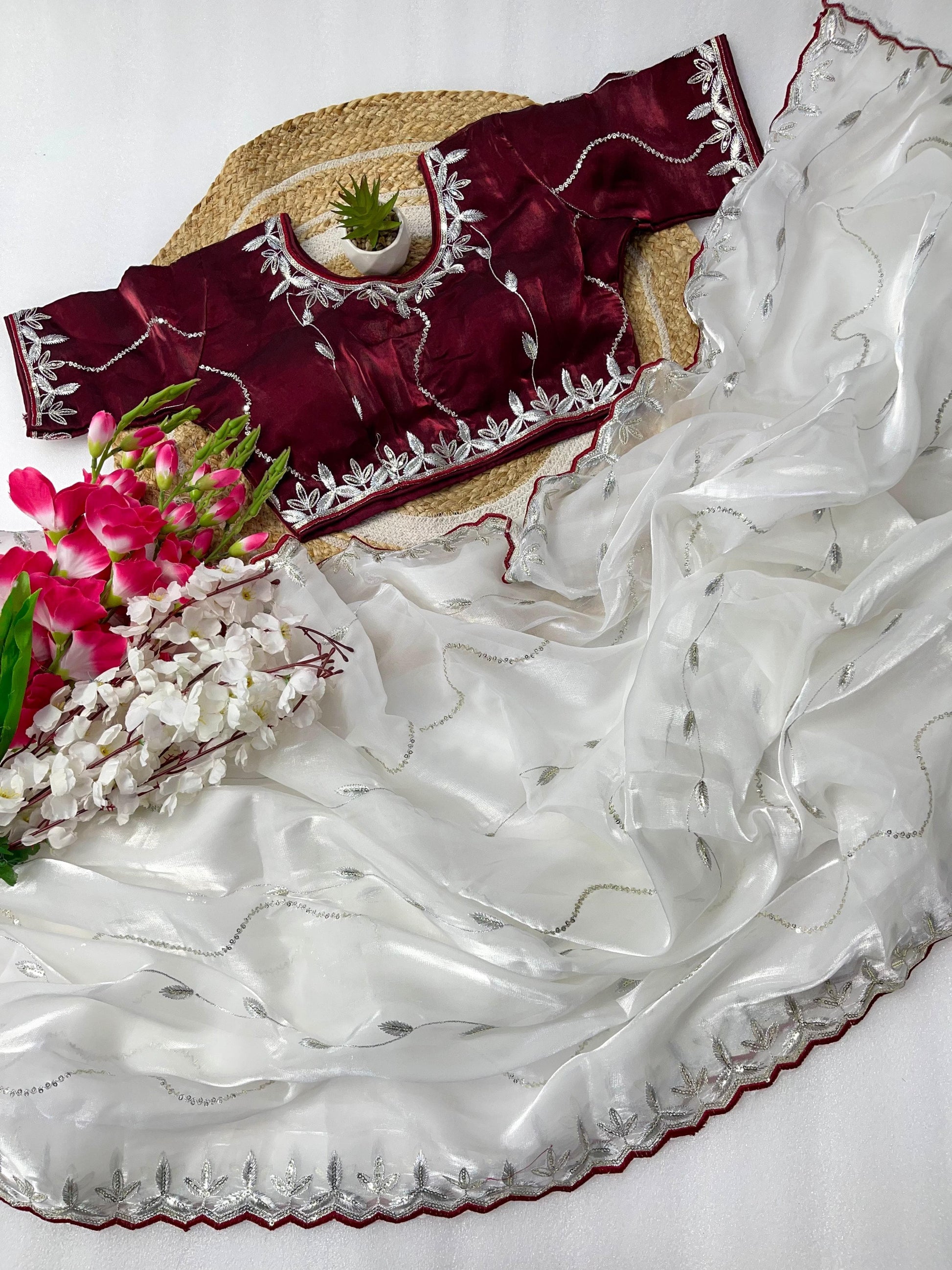 Product Image - Designer Zimmy Choo Silk Saree with Embroidered Border & Lehiriya Design