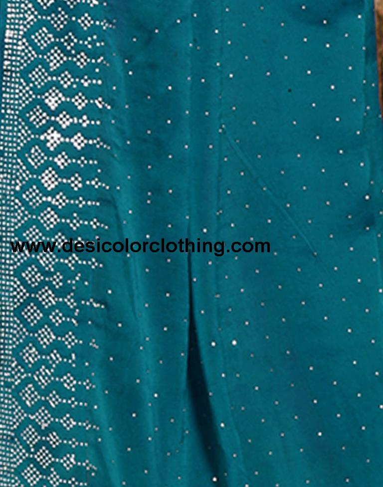 Teal Blue Plain Georgette Saree