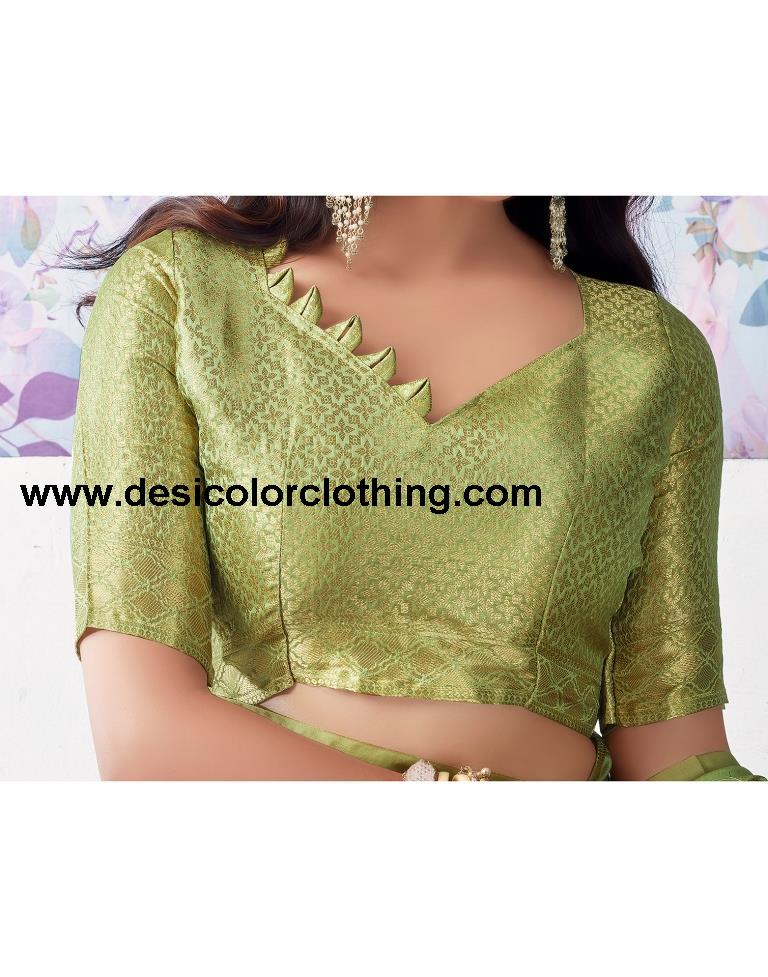 Pista Green Organza Woven Saree