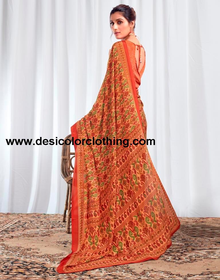 Rust Silk Printed Sarees