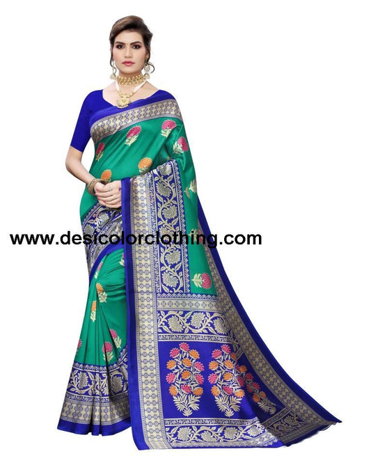 Turquoise Coloured Poly Silk Printed Partywear saree