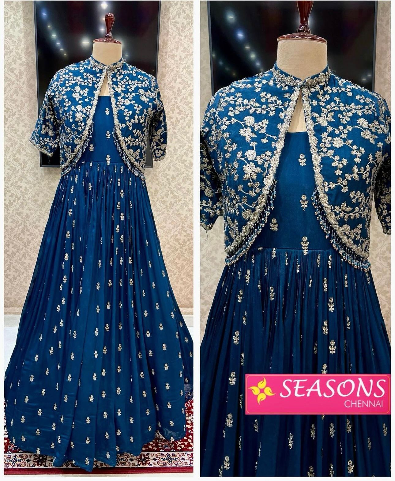 Product Image - Exquisite Cinon Silk Gown-Jacket Set for Festive and Wedding Wear