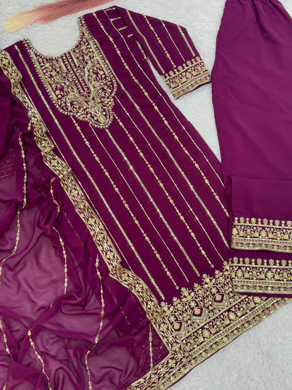 Product Image - Elegant 3 Piece Long Kurti Set with Palazzo and Dupatta - Designer Ethnic Wear