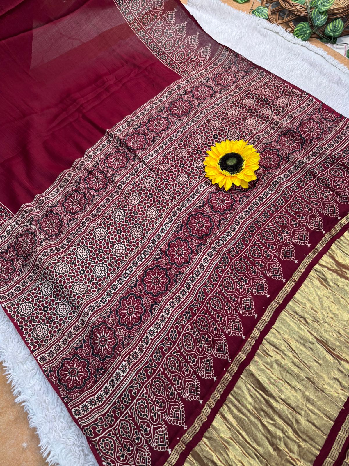 Product Image - AJRAKH Pure Gajji Bandhej Silk Saree - Ethnic Elegance