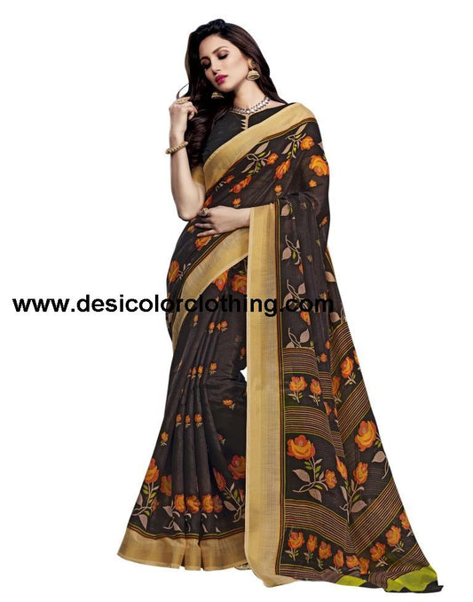 Brown Coloured Cotton Silk Printed Casual saree