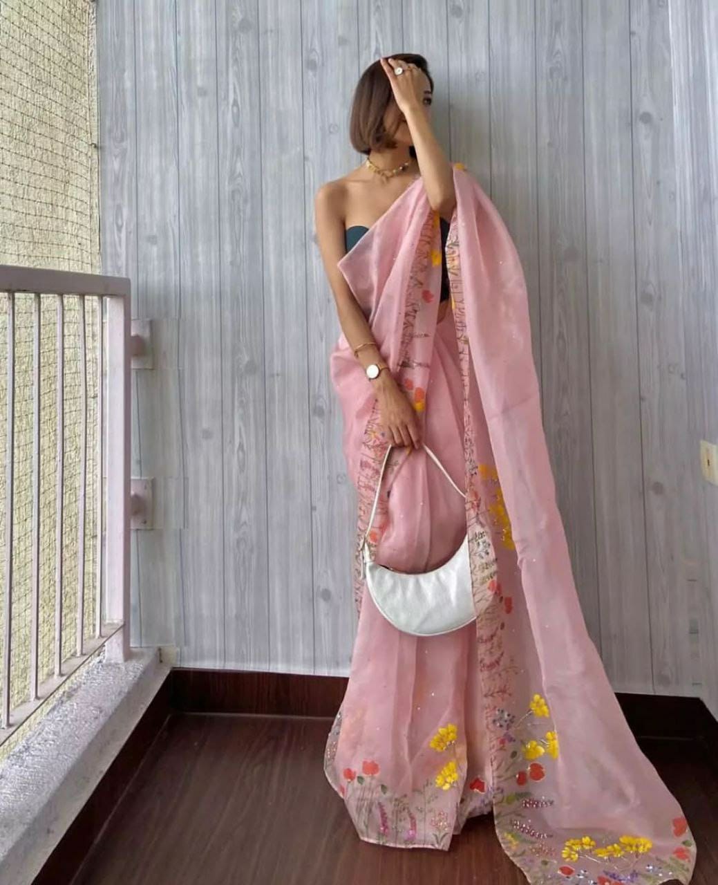 Product Image - Premium Designer Organza Silk Handwork Saree for Weddings & Festive Wear