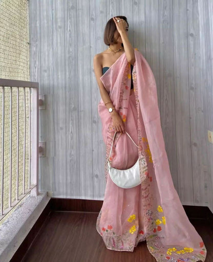 Product Image - Premium Designer Organza Silk Handwork Saree for Weddings & Festive Wear