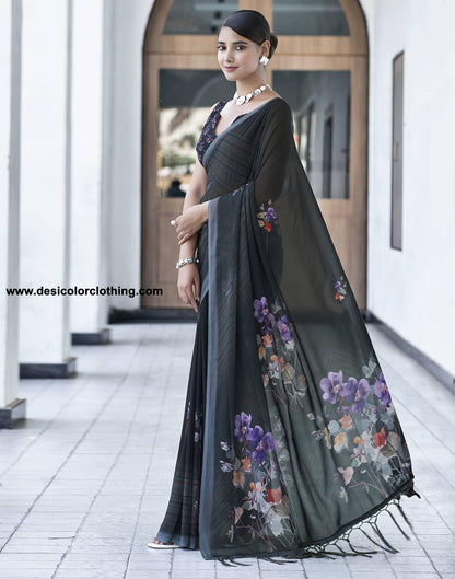 Black Printed Georgette Saree