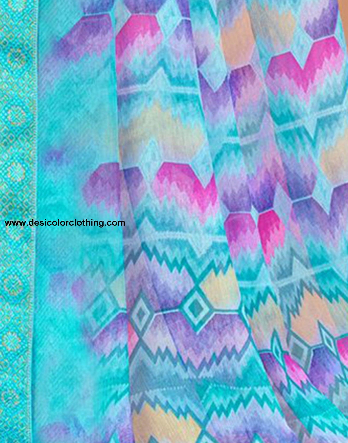 Sky Blue Printed Chiffon Saree
