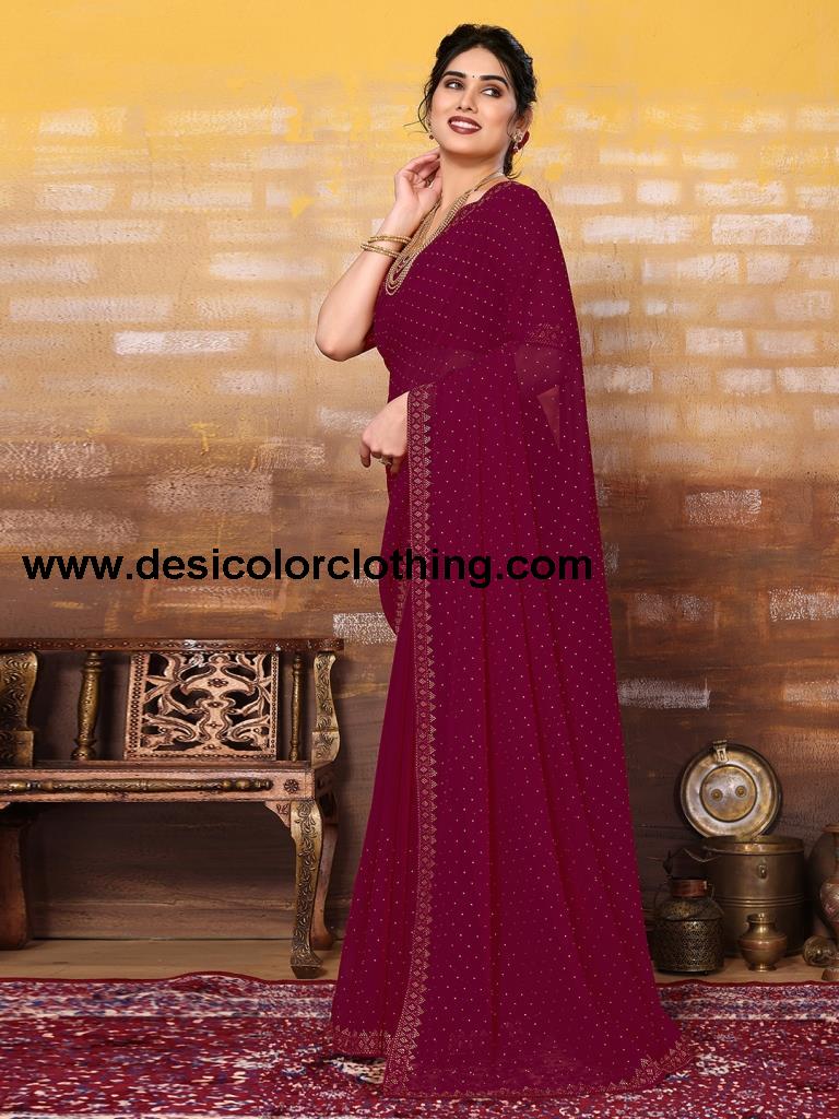 Rani Pink Plain Georgette Saree