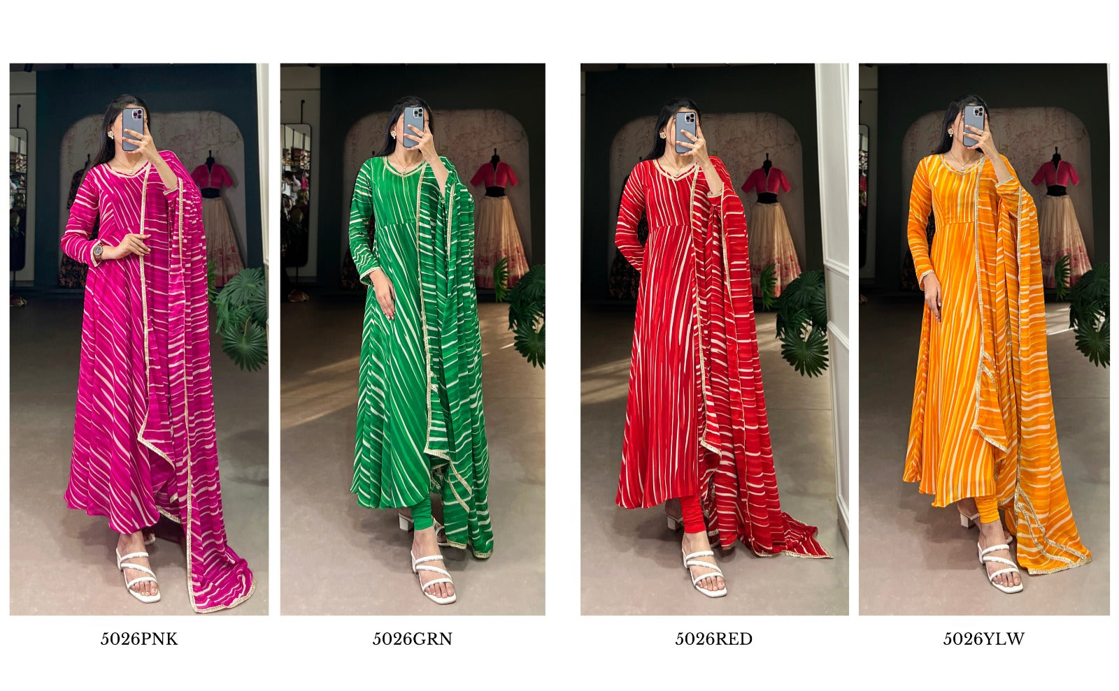 Product Image - Elegant Georgette Gown with Leheriya Print - Festive Wear