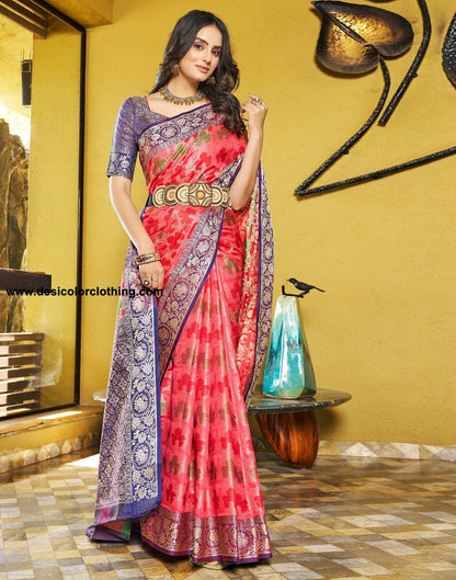 Pink Jacquard Silk Saree