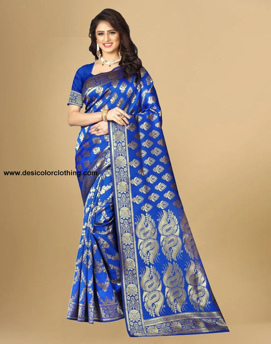 Blue Jacquard Banarasi Silk Saree