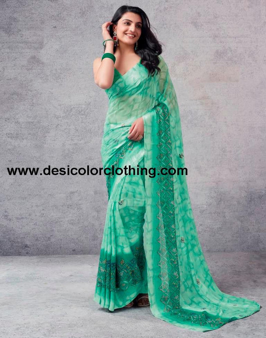 Turquoise Georgette Printed  Saree