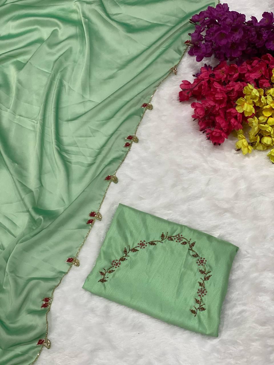 Product Image - Elegant Chocolate Lady Heavy Rangoli Silk Designer Saree with Handwork and Cutwork