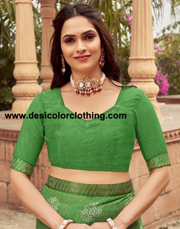 Green Chiffon Printed Saree