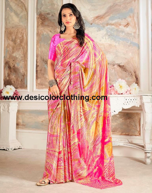 Pink Silk Printed Sarees