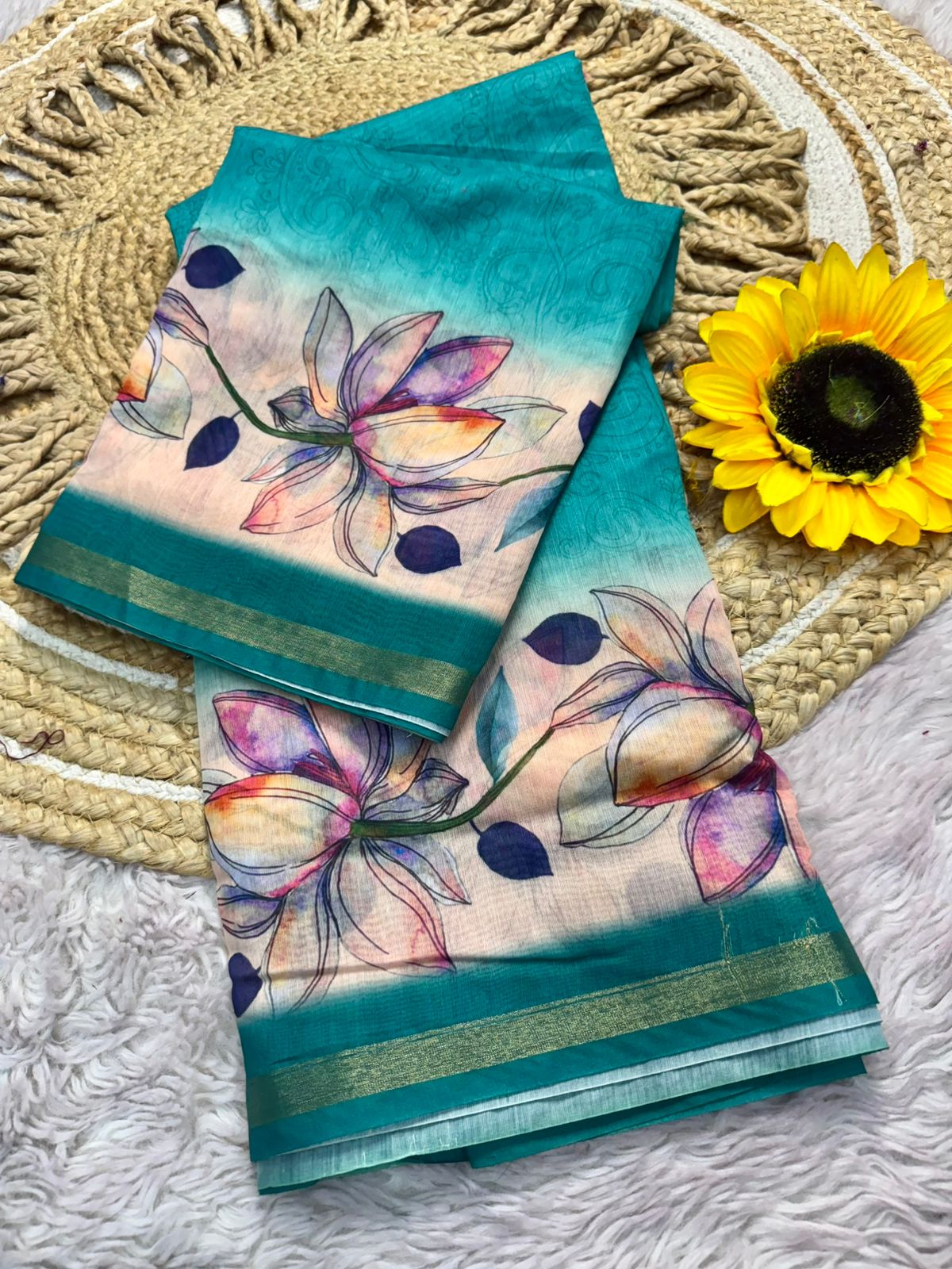 Product Image - Designer Dola Silk Saree with Floral Weave and Contrast Border