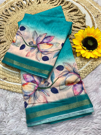 Product Image - Designer Dola Silk Saree with Floral Weave and Contrast Border