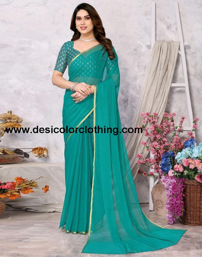 Rama Green Chiffon Plain Saree